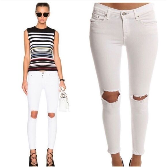 NWT Rag & Bone Bright White Capri with Holes - Picture 5 of 7